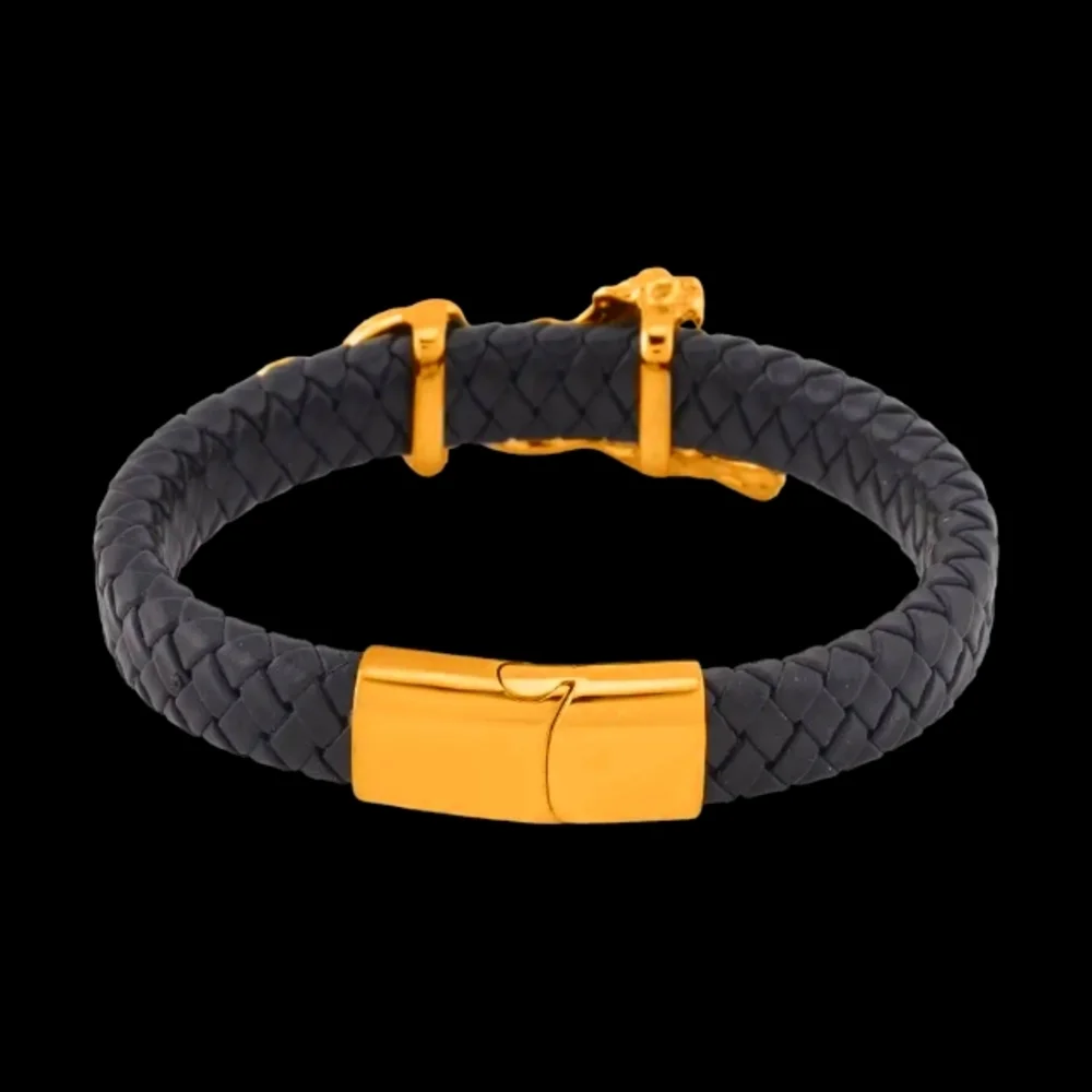 🔥Faux Leather Cord Leopard Bracelet in ION Plated YG Stainless Steel (8.50) in.